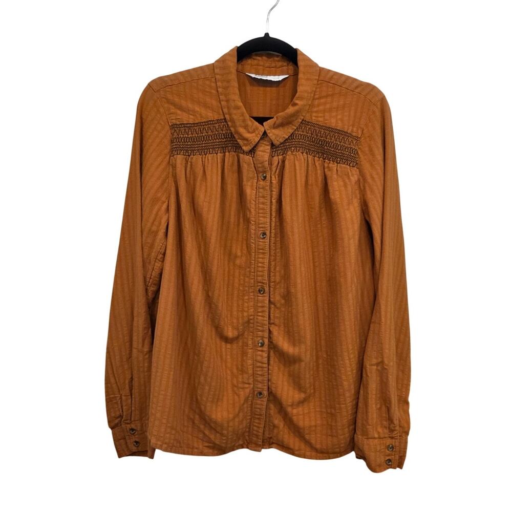 Sonoma Rust Orange Button Up Boho Earthy Long Sleeve Shirt Womens Size L